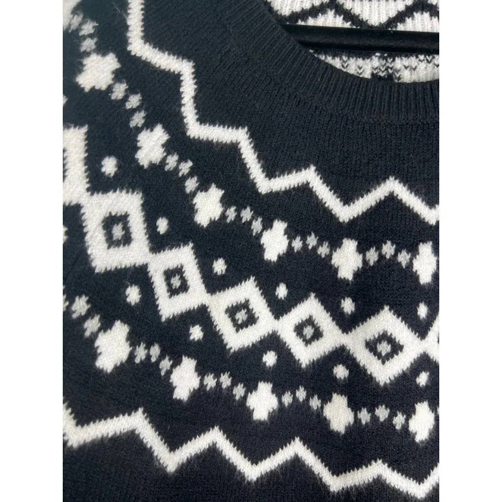 Women's LOFT Outlet Black White Fair Isle Long Sleeve Sweater Dress XL